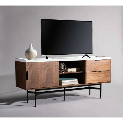 Pedro Stone Gloss TV Stand for TVs up to 55" Walnut/White/Black - Safavieh 3 Pedro Stone Gloss TV Stand for TVs up to 55" Walnut/White/Black - Safavieh