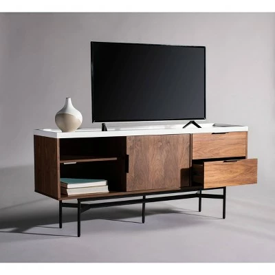 Pedro Stone Gloss TV Stand for TVs up to 55" Walnut/White/Black - Safavieh 4 Pedro Stone Gloss TV Stand for TVs up to 55" Walnut/White/Black - Safavieh - Image 2