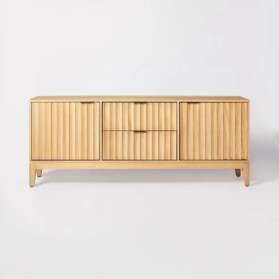 Threshold Designed W/Studio McGee Thousand Oaks Wood Scalloped TV Stand for TVs up to 50" Brown - Threshold™ designed with Studio McGee 4 Threshold Designed W/Studio McGee Thousand Oaks Wood Scalloped TV Stand for TVs up to 50" Brown - Threshold™ designed with Studio McGee - Image 2