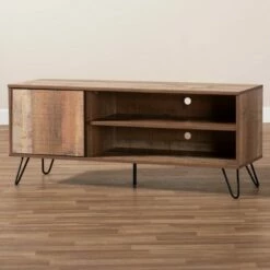 Iver 1 Door Wood TV Stand for TVs up to 50" Rustic Oak/Black - Baxton Studio -Cheap TV Stands Store unnamed file 5888