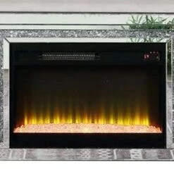 Fireplace with LED TV Stand for TVs up to 58" Silver/Black - Benzara