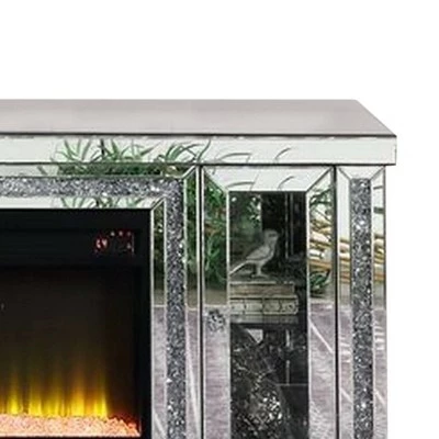 Fireplace with LED TV Stand for TVs up to 58" Silver/Black - Benzara 4 Fireplace with LED TV Stand for TVs up to 58" Silver/Black - Benzara - Image 2