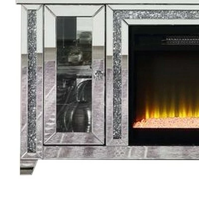 Fireplace with LED TV Stand for TVs up to 58" Silver/Black - Benzara 5 Fireplace with LED TV Stand for TVs up to 58" Silver/Black - Benzara - Image 3