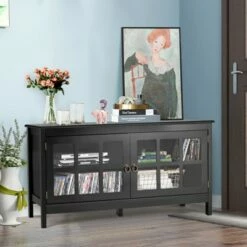 Costway 50'' TV Stand Modern Wood Storage Console Entertainment Center w/ 2 Doors Black -Cheap TV Stands Store unnamed file 5985