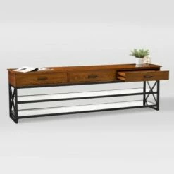 Houston TV Stand for TVs up to 90" - CorLiving Cherry Red/brown Oak