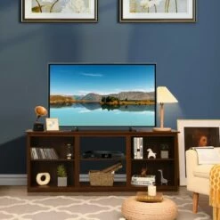 Costway 70'' 2-Tier TV Stand Entertainment Media Console Center Up to 75'' GreyBlackWalnut