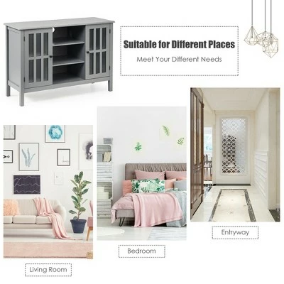 Costway Wood TV Stand Entertainment Media Center Console for TV's up to 50'' Grey 8 Costway Wood TV Stand Entertainment Media Center Console for TV's up to 50'' Grey - Image 6