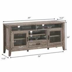 Costway TV Stand Tall Entertainment Center Hold up to 65'' TV w/ Glass Storage & Drawer