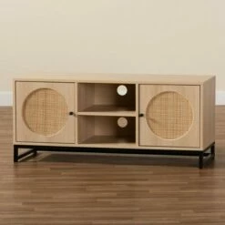 Ardon Bohemian Wood and Metal 2 Door Natural Rattan TV Stand for TVs up to 40" Light Brown/Black - Baxton Studio -Cheap TV Stands Store unnamed file 6260