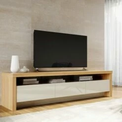 Sylvan Natural Wood with 3 Drawers TV Stand for TVs up to 70" Off White - Manhattan Comfort