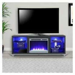 Yorkshire Fireplace TV Stand For TVs Up To 70" Wide - Room & Joy Blonde Oak