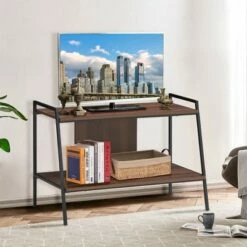 Costway 2-Tier TV Stand Entertainment Center for TV's Up to 40'' w/ Shelves & Metal Frame