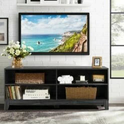 Costway 58'' Modern Wood TV Stand Console Storage Entertainment Media Center Walnut Black -Cheap TV Stands Store unnamed file 6339