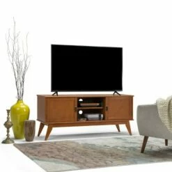 Tierney Solid Hardwood Mid-Century TV Stand for TVs up to 66" - WyndenHall Medium Auburn Brown