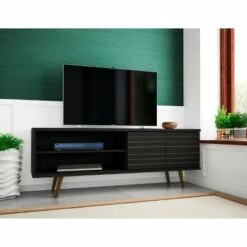 Liberty Mid-Century Modern 2 Shelves and 2 Doors TV Stand for TVs up to 60" - Manhattan Comfort Black