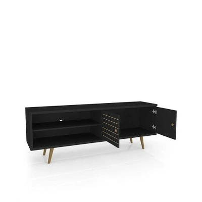 Liberty Mid-Century Modern 2 Shelves and 2 Doors TV Stand for TVs up to 60" - Manhattan Comfort Black 4 Liberty Mid-Century Modern 2 Shelves and 2 Doors TV Stand for TVs up to 60" - Manhattan Comfort Black - Image 2