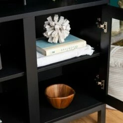 Pierceton Modern Double Glass Door with Metal Legs TV Stand for TVs up to 58" - Saracina Home Black -Cheap TV Stands Store unnamed file 6588