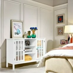 Costway Wood TV Stand Entertainment Media Center Console for TV up to 50'' White -Cheap TV Stands Store unnamed file 6707