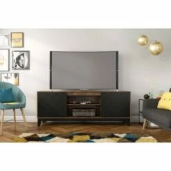 Hexagon 2 Door TV Stand for TVs up to 80" Black/Truffle - Nexera