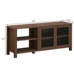 Costway TV Stand Entertainment Center for TV's up to 65''w/ 2 Metal Mesh Doors Walnut