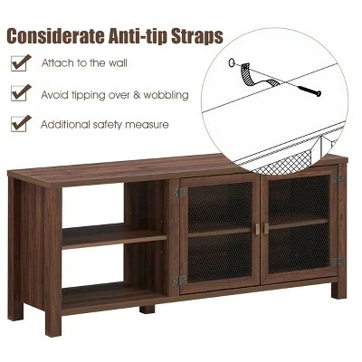 Costway TV Stand Entertainment Center for TV's up to 65''w/ 2 Metal Mesh Doors Walnut 10 Costway TV Stand Entertainment Center for TV's up to 65''w/ 2 Metal Mesh Doors Walnut - Image 8