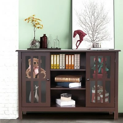 Costway Wood TV Stand Entertainment Media Center Console for TV up to 50'' Brown 3 Costway Wood TV Stand Entertainment Media Center Console for TV up to 50'' Brown