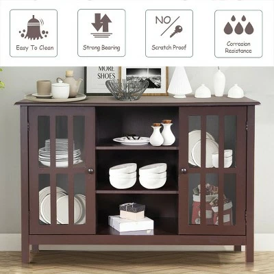 Costway Wood TV Stand Entertainment Media Center Console for TV up to 50'' Brown 7 Costway Wood TV Stand Entertainment Media Center Console for TV up to 50'' Brown - Image 5