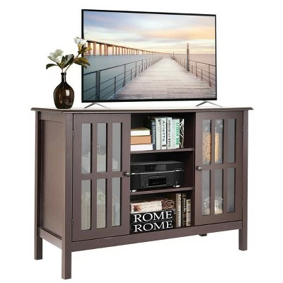 Costway Wood TV Stand Entertainment Media Center Console for TV up to 50'' Brown 9 Costway Wood TV Stand Entertainment Media Center Console for TV up to 50'' Brown - Image 7