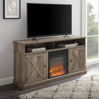 Beaux Farmhouse Barn Door with Electric Fireplace TV Stand for TVs up to 65" - Saracina Home Rustic Oak/brushed White 7 Beaux Farmhouse Barn Door with Electric Fireplace TV Stand for TVs up to 65" - Saracina Home Rustic Oak/brushed White - Image 5