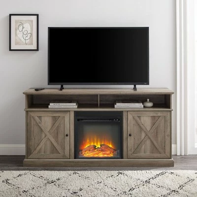 Beaux Farmhouse Barn Door with Electric Fireplace TV Stand for TVs up to 65" - Saracina Home Rustic Oak/brushed White 8 Beaux Farmhouse Barn Door with Electric Fireplace TV Stand for TVs up to 65" - Saracina Home Rustic Oak/brushed White - Image 6