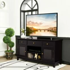 Costway TV Stand Media Console Entertainment Console w/ Drawers Cabinets Grey/Brown -Cheap TV Stands Store unnamed file 6854