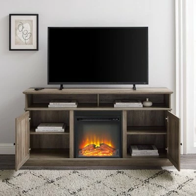 Beaux Farmhouse Barn Door with Electric Fireplace TV Stand for TVs up to 65" - Saracina Home Rustic Oak/brushed White 9 Beaux Farmhouse Barn Door with Electric Fireplace TV Stand for TVs up to 65" - Saracina Home Rustic Oak/brushed White - Image 7