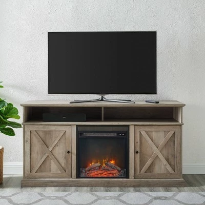 Beaux Farmhouse Barn Door with Electric Fireplace TV Stand for TVs up to 65" - Saracina Home Rustic Oak/brushed White 10 Beaux Farmhouse Barn Door with Electric Fireplace TV Stand for TVs up to 65" - Saracina Home Rustic Oak/brushed White - Image 8