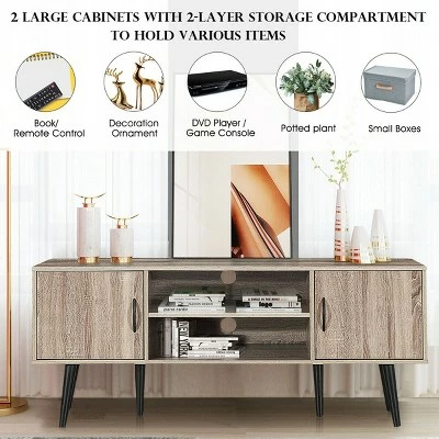 Costway TV Stand Entertainment Center For TV's up to 65'' w/ Storage Cabinets & Wood Legs 10 Costway TV Stand Entertainment Center For TV's up to 65'' w/ Storage Cabinets & Wood Legs - Image 8