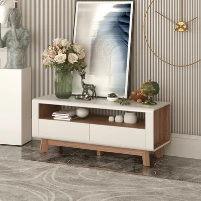 Costway 47'' TV Stand Media Entertainment Center Console w/ 2 Drawers Open Shelve 6 Costway 47'' TV Stand Media Entertainment Center Console w/ 2 Drawers Open Shelve - Image 4