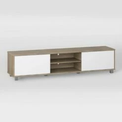 Hollywood TV Stand for TVs up to 85" with Doors White/Brown Wood Grain - CorLiving -Cheap TV Stands Store unnamed file 6949