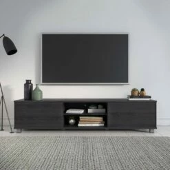 Hollywood TV Stand for TVs up to 85" with Doors Dark Gray Wood Grain - CorLiving