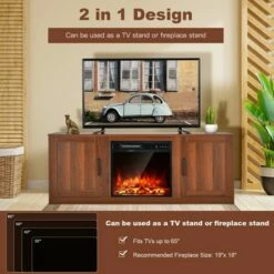 Costway 58'' TV Stand Entertainment Console Center W/ 2 Cabinets for 65'' TV NaturalBlackWalnut -Cheap TV Stands Store unnamed file 7013
