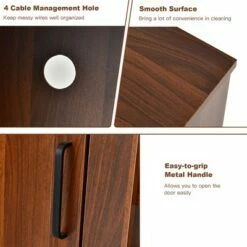 Costway 58'' TV Stand Entertainment Console Center W/ 2 Cabinets for 65'' TV NaturalBlackWalnut -Cheap TV Stands Store unnamed file 7015