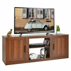 Costway 58'' TV Stand Entertainment Console Center W/ 2 Cabinets for 65'' TV NaturalBlackWalnut -Cheap TV Stands Store unnamed file 7017