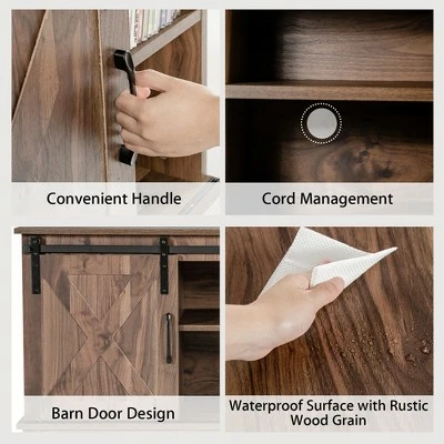 Costway Farmhouse Sliding Barn Door TV Stand Storage Cabinet Console w/ Adjustable Shelf 9 Costway Farmhouse Sliding Barn Door TV Stand Storage Cabinet Console w/ Adjustable Shelf - Image 7