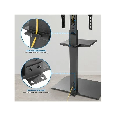 Mount-It! Metal Height-Adjustable TV Stand with Shelf Black Screens up to 55" (MI-1877) 4 Mount-It! Metal Height-Adjustable TV Stand with Shelf Black Screens up to 55" (MI-1877) - Image 2