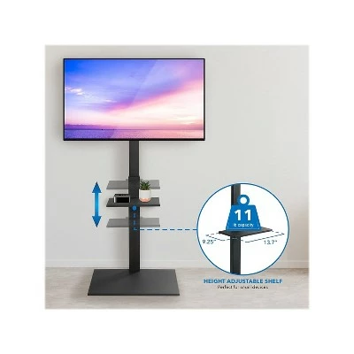 Mount-It! Metal Height-Adjustable TV Stand with Shelf Black Screens up to 55" (MI-1877) 5 Mount-It! Metal Height-Adjustable TV Stand with Shelf Black Screens up to 55" (MI-1877) - Image 3