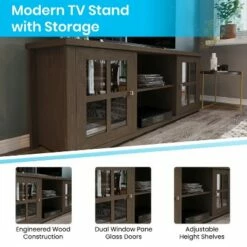 Emma and Oliver TV Stand for up to 80" TV's in Dark Brown Finish - 65" Media Console with Window Pane Style Glass Doors & 3 Adjustable Shelves -Cheap TV Stands Store unnamed file 7114