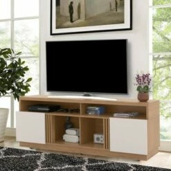 Wooden Entertainment 4 Open Shelves TV Stand for TVs up to 70" White/Brown - The Urban Port -Cheap TV Stands Store unnamed file 7136