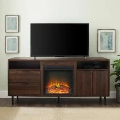Ronan Modern Storage with Electric Fireplace TV Stand for TVs up to 65" - Saracina Home Slate Gray