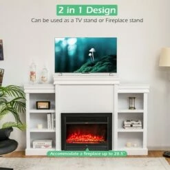 Costway 70'' Fireplace TV Stand Modern Media Entertainment Center Bookcase WhiteBlack -Cheap TV Stands Store unnamed file 7212