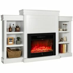 Costway 70'' Fireplace TV Stand Modern Media Entertainment Center Bookcase WhiteBlack -Cheap TV Stands Store unnamed file 7215