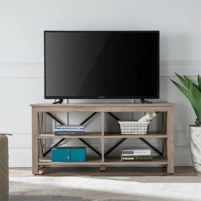 Henn& Hart 50" Open Back TV Stand in Gray Oak Wood with Metal Black Accents - Henn&Hart 5 Henn& Hart 50" Open Back TV Stand in Gray Oak Wood with Metal Black Accents - Henn&Hart - Image 3