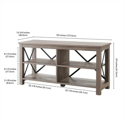 Henn& Hart 50" Open Back TV Stand in Gray Oak Wood with Metal Black Accents - Henn&Hart 6 Henn& Hart 50" Open Back TV Stand in Gray Oak Wood with Metal Black Accents - Henn&Hart - Image 4